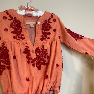 Pink Chicken long sleeve embroidered pink coral onesie 6-12mos like new